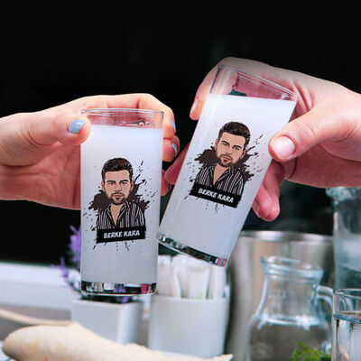 Erkek Sevgiliye Hediye Karikatürlü İkili Rakı Bardağı - 4
