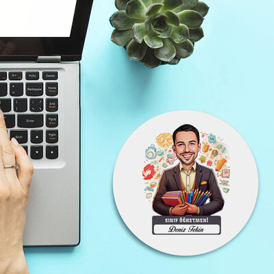 Erkek Sınıf Öğretmeni Temalı Karikatürlü Mousepad - 1