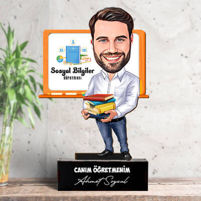 Erkek Sosyal Bilgiler Öğretmenlerine Hediye Karikatürlü Biblo - 1