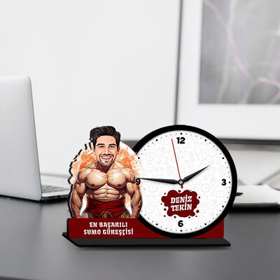 Erkek Sumo Güreşçisi Karikatürlü MDF Masa Saati - 1