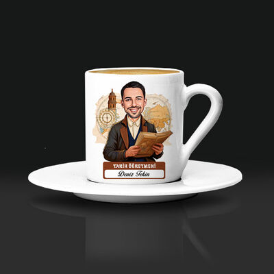Erkek Tarih Öğretmeni Karikatürlü Kahve Fincanı - 1