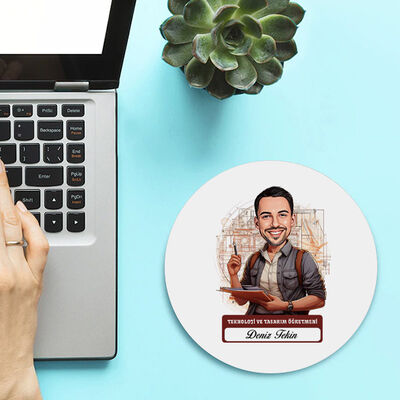 Erkek Teknoloji Öğretmeni Temalı Karikatürlü Mousepad - 1