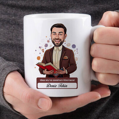 Erkek Türk Dili Edebiyatı Öğretmeni Karikatürlü Bardak - 2