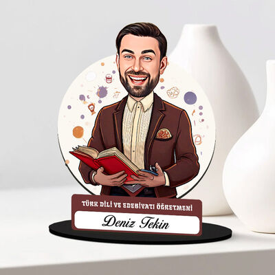 Erkek Türk Dili Edebiyatı Öğretmeni Karikatürlü Biblo - 1
