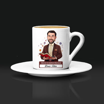 Erkek Türk Dili Edebiyatı Öğretmeni Karikatürlü Kahve Fincanı - 1