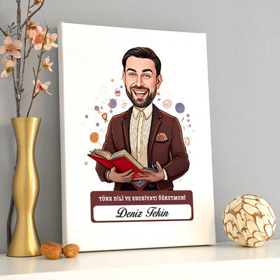 Erkek Türk Dili Edebiyatı Öğretmeni Karikatürlü Tablo - 1