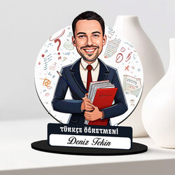 Erkek Türkçe Öğretmeni Karikatürlü Biblo