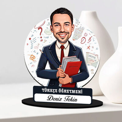 Erkek Türkçe Öğretmeni Karikatürlü Biblo - 1