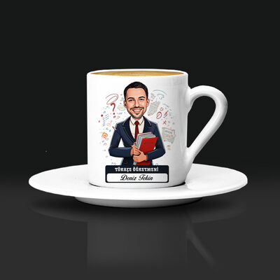 Erkek Türkçe Öğretmeni Karikatürlü Kahve Fincanı - 1