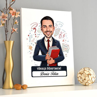 Erkek Türkçe Öğretmeni Karikatürlü Tablo - 1