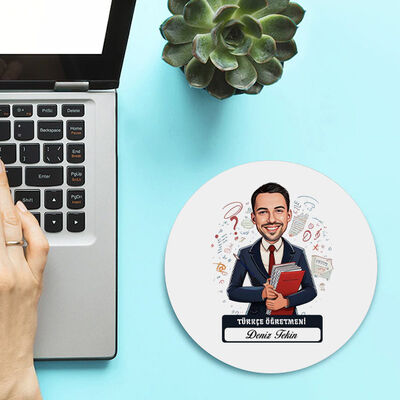 Erkek Türkçe Öğretmeni Temalı Karikatürlü Mousepad - 1