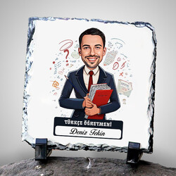 Erkek Türkçe Öğretmeni Temalı Karikatürlü Taş