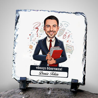 Erkek Türkçe Öğretmeni Temalı Karikatürlü Taş - 1
