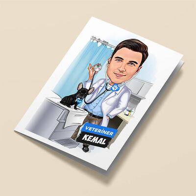 Erkek Veteriner Doktor Karikatürlü Tebrik Kartı - 1