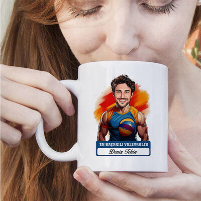Erkek Voleybolcu Karikatürlü ve İsimli Kupa Bardak - 4