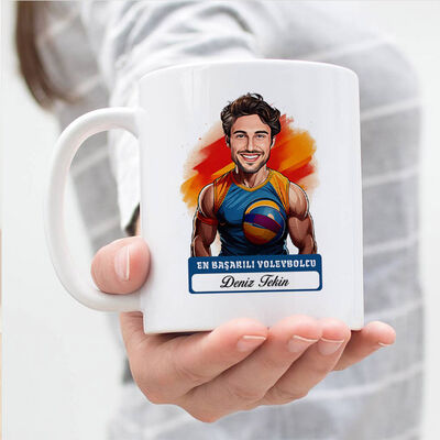 Erkek Voleybolcu Karikatürlü ve İsimli Kupa Bardak - 3