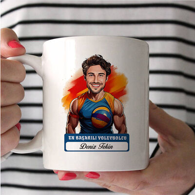 Erkek Voleybolcu Karikatürlü ve İsimli Kupa Bardak - 2