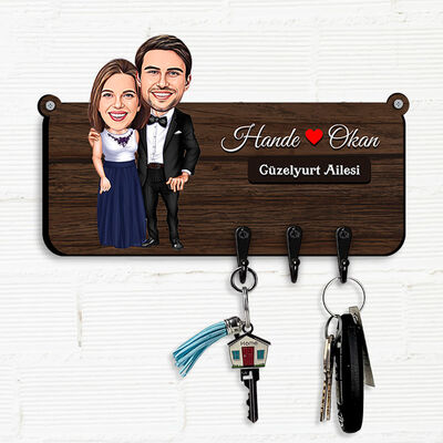 Ev Hediyesi Karı Kocaya Hediye Karikatürlü Anahtar Askısı - 1
