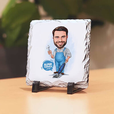 Evcil Erkek Karikatürlü Taş Baskı - 1