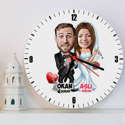 Evlendik Ayvayı Yedik Karikatürlü Duvar Saati - 1