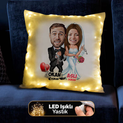 Evlendik Ayvayı Yedik Karikatürlü Işıklı Yastık - 4