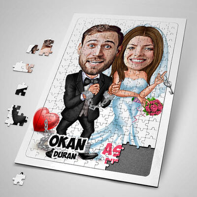 Evlendik Ayvayı Yedik Karikatürlü Puzzle - 1