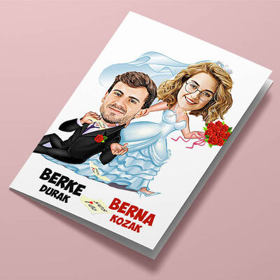 Evlendik Çok Mutluyuz Karikatürlü Tebrik Kartı - 1