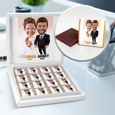 Evlenen Çiftler Karikatürlü Çikolata Kutusu - 1