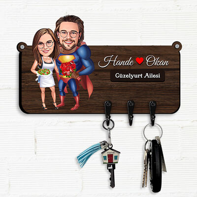 Fantastik Aşıklar Karikatürlü Anahtar Askısı - 1