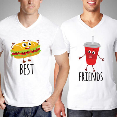 Fast Food Hamburger ve Kola İkili Tişörtleri - 1