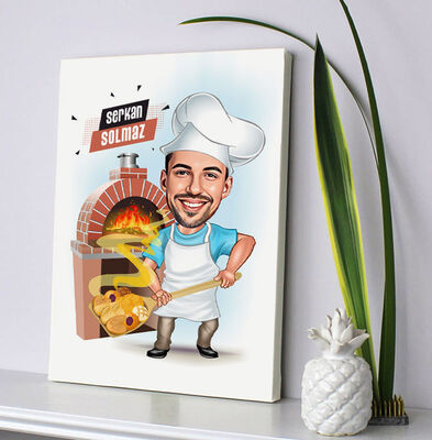 Fırıncı Erkek Karikatürlü Kanvas Tablo - 1