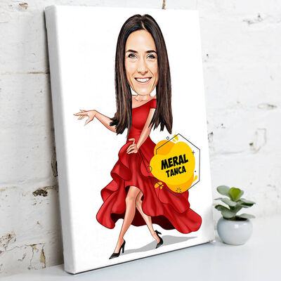 Flamenko Kadın Karikatürlü Kanvas Tablo - 1