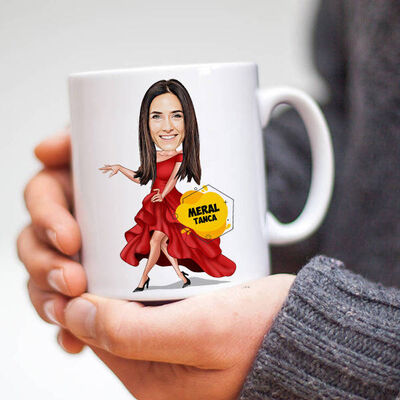 Flamenko Kadın Karikatürlü Kupa Bardak - 1