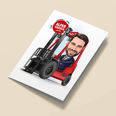 Forklift Kullanan Erkek Karikatürlü Tebrik Kartı - 1