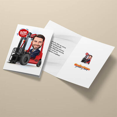 Forklift Kullanan Erkek Karikatürlü Tebrik Kartı - 3