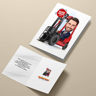 Forklift Kullanan Erkek Karikatürlü Tebrik Kartı - 4