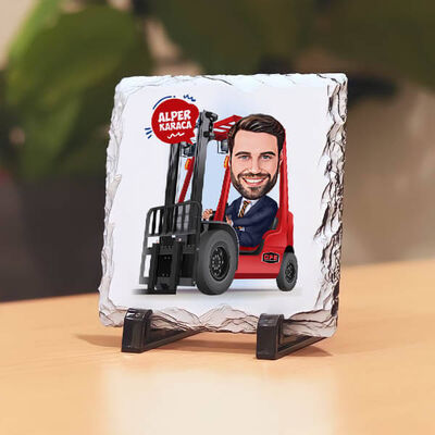 Forklift Süren Erkek Karikatürlü Taş Baskı - 1