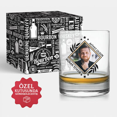 Fotoğraflı Kişiye Özel Viski Kadehi Şık Kutulu - 1