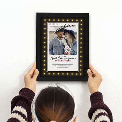 Fotoğraflı ve Mesajlı Romantik Işıklı Tablo - 3