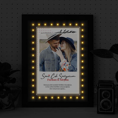 Fotoğraflı ve Mesajlı Romantik Işıklı Tablo - 4