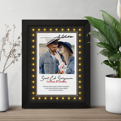 Fotoğraflı ve Mesajlı Romantik Işıklı Tablo - 5