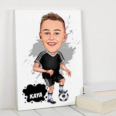 Futbol Aşığı Çocuk Karikatürlü Kanvas Tablo - 1