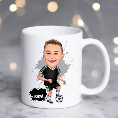 Futbol Aşığı Çocuk Karikatürlü Kupa Bardak - 1