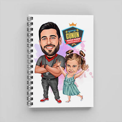Futbol Sever Baba ve Kızı Karikatürlü Defter - 1
