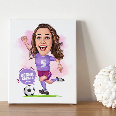 Futbolcu Kadın Karikatürlü Kanvas Tablo - 1