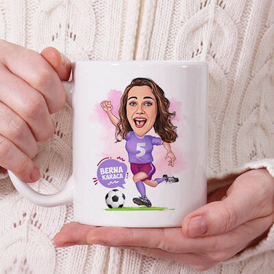 Futbolcu Kadın Karikatürlü Kupa Bardak - 1