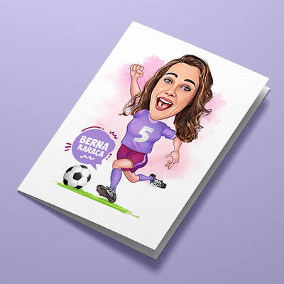 Futbolcu Kadın Karikatürlü Tebrik Kartı - 1