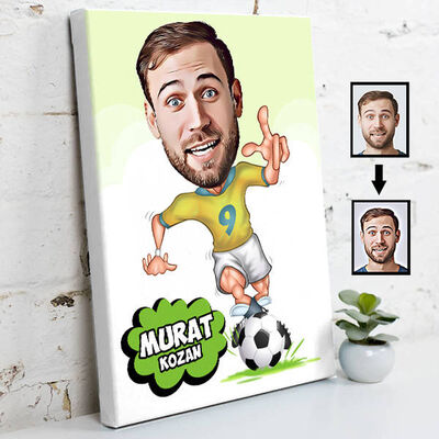 Futbolcu Karikatür Tasarım Kanvas Tablo - 1