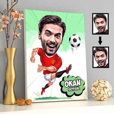 Futbolcu Karikatürlü Kanvas Tablo - 1