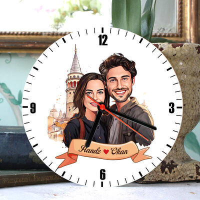 Galata Kulesi ve Aşkımız Karikatürlü Duvar Saati - 1